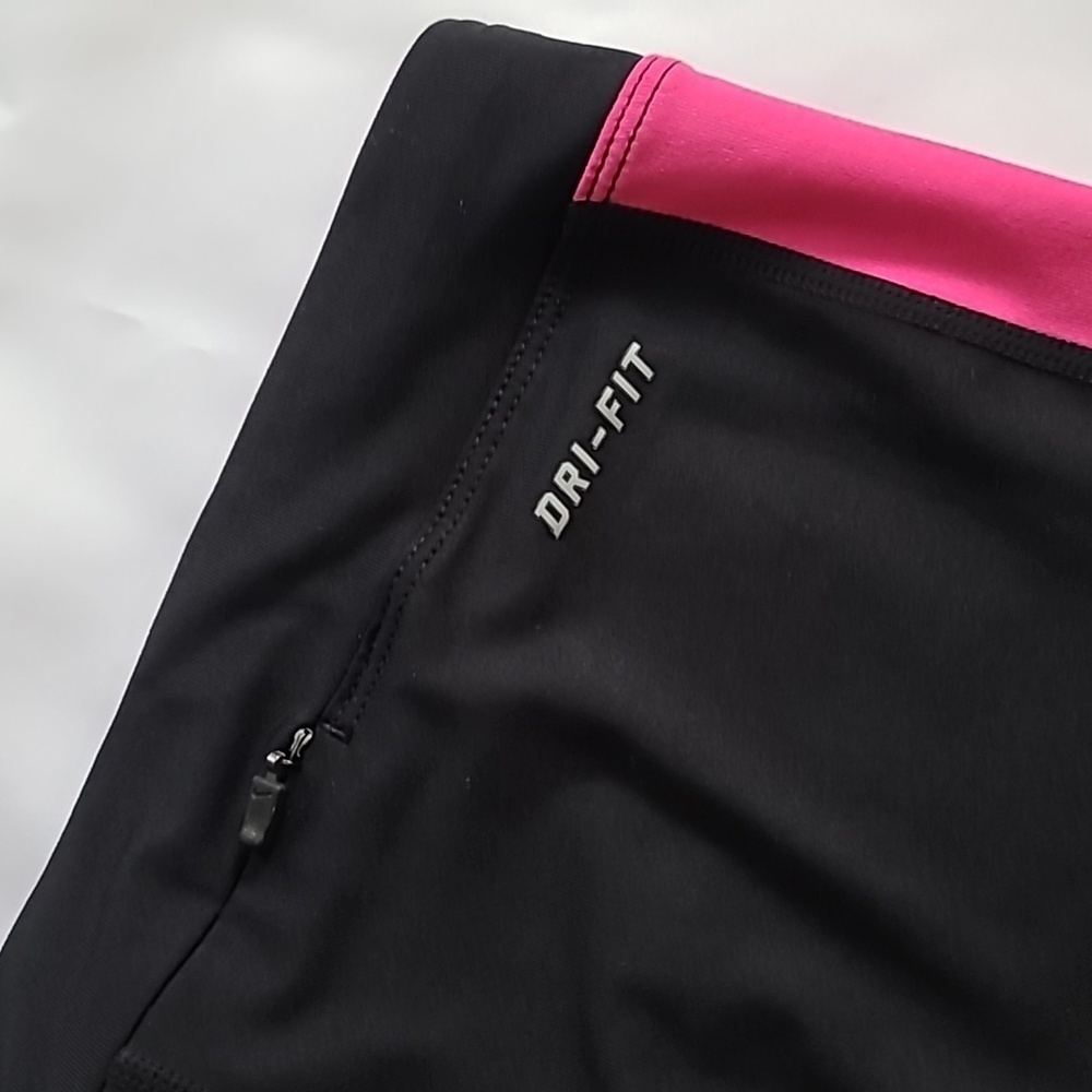 Nike Athletic Cropped Leggings Black Pink Stripe Mid Rise Stretch Medium - Picture 4 of 12